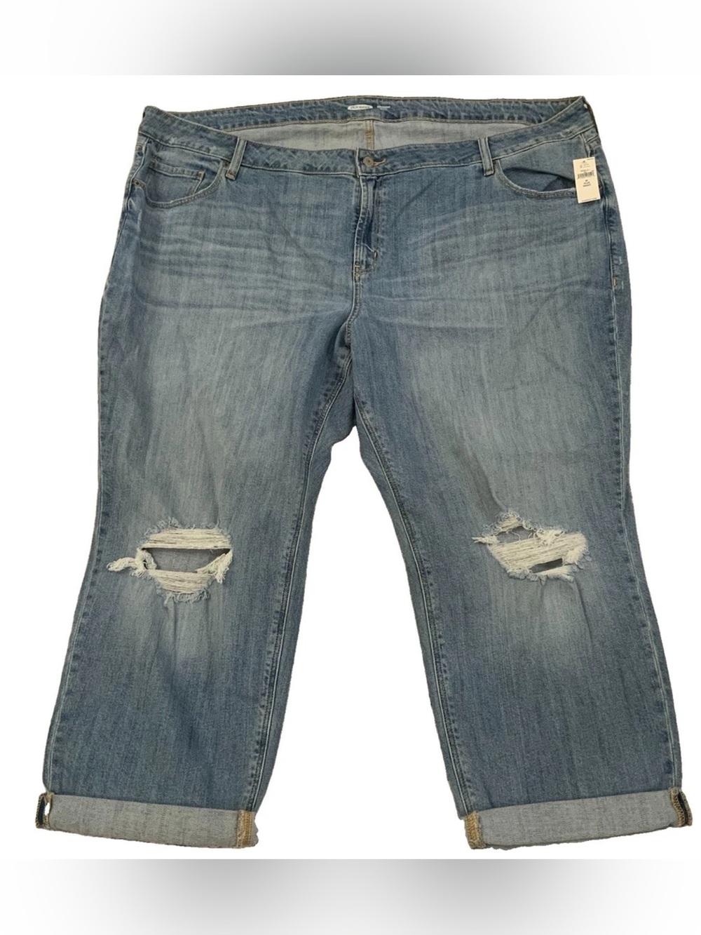 Old Navy Jeans Boyfriend Mid-Rise Distressed Crop Cuff Stretch New 26 Plus Short